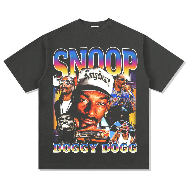 Outfit streetwear vintage hip hop snoop doggie print short sleeve t-shirt