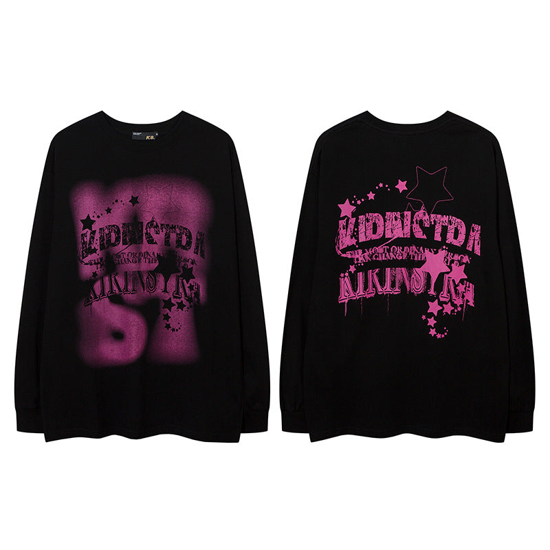 Vintage T Shirts Hip Hop Graffiti Letter Print Long Sleeve T-Shirt oversize