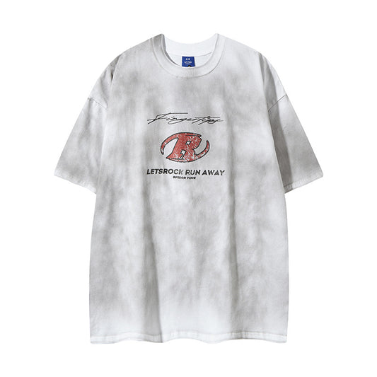 Camisas Retros wash gradual change print men's casual loose sports T-shirt