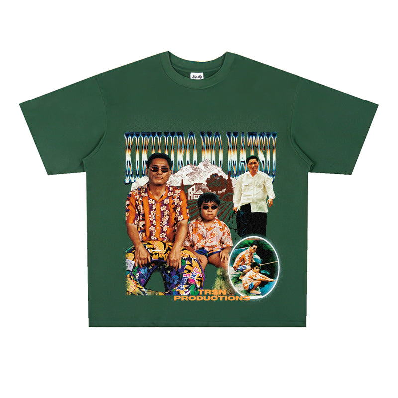 Film Star T Shirt Summer Loose Heavy round Neck Street T-shirt Men and Women