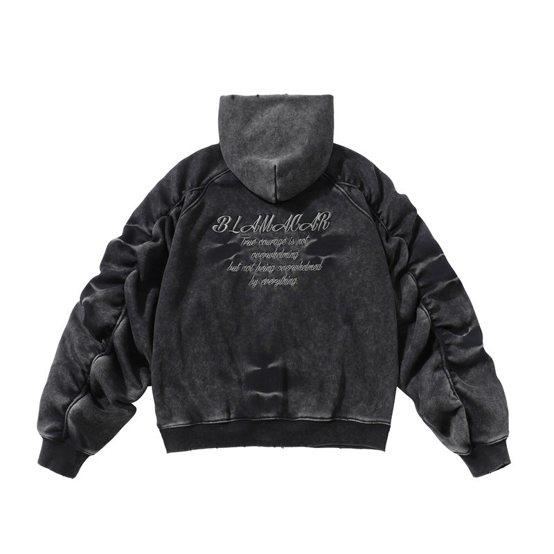 Streetwear Hoodie Winter Vintage Washed Old Hooded Sweater Loose Cardigan Jacket
