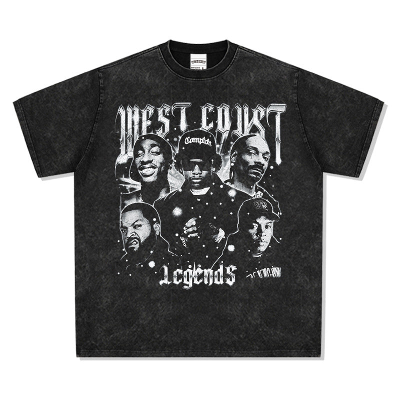 New york hip hop shop vintage west coast hip hop west coust print short sleeve t-shirt