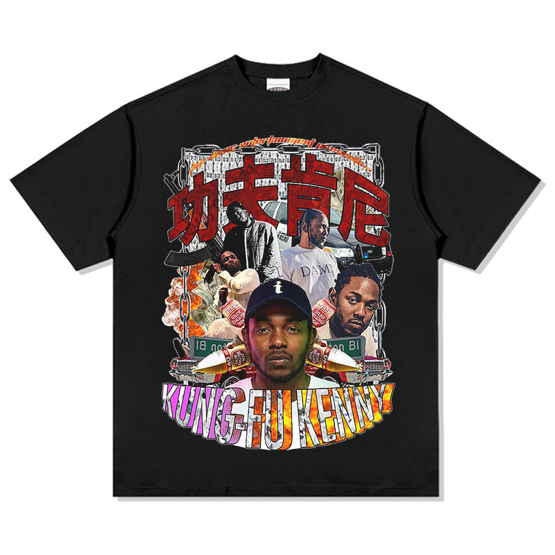 Outfit streetwear Homage Kendrick Lamar Kung Fu Kenny Hip Hop Rap Print Short Sleeve T-Shirt