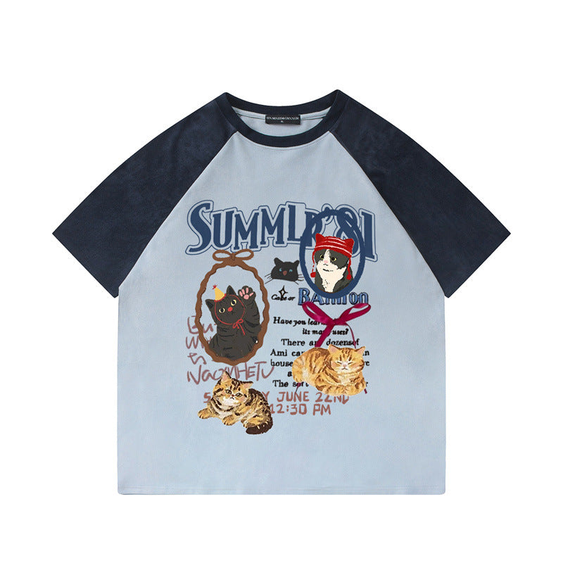 US drip outfits summer vintage alphabet pussy print casual loose short sleeve T-Shirts
