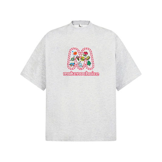 Nostalgia T Shirts Vintage Burger Letter Pattern Loose Short Sleeve T-Shirt
