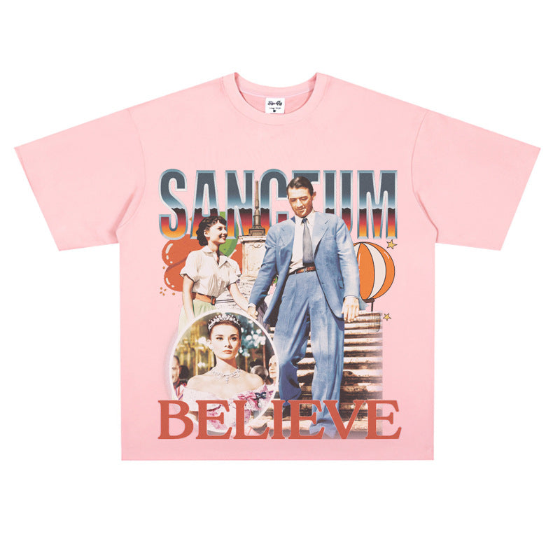 Film Star T Shirt Movie Nostalgia Audrey Hepburn Rome Loose Retro Street T-shirt