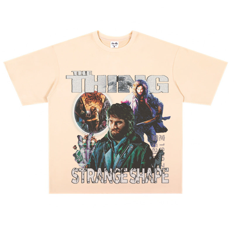 Film Star T Shirt Short Sleeve American Retro Loose Heavy round Neck Street T-shirt Men and Women