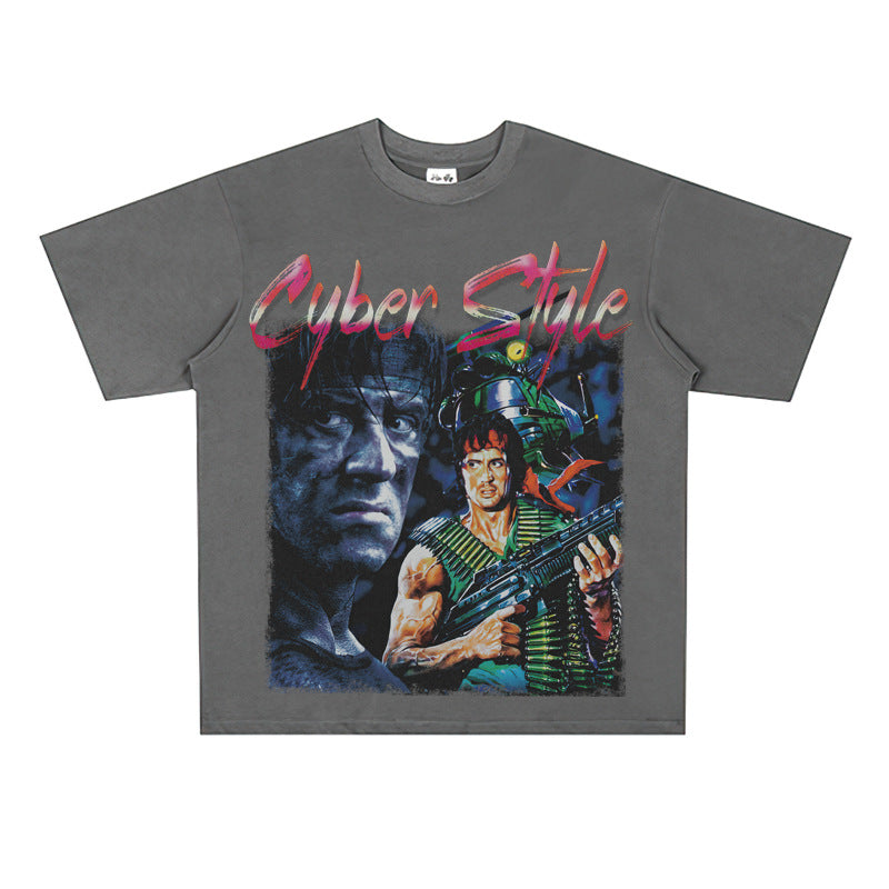 Film Star T Shirt Cotton Short Sleeve Loose Retro American Design T-shirt Men