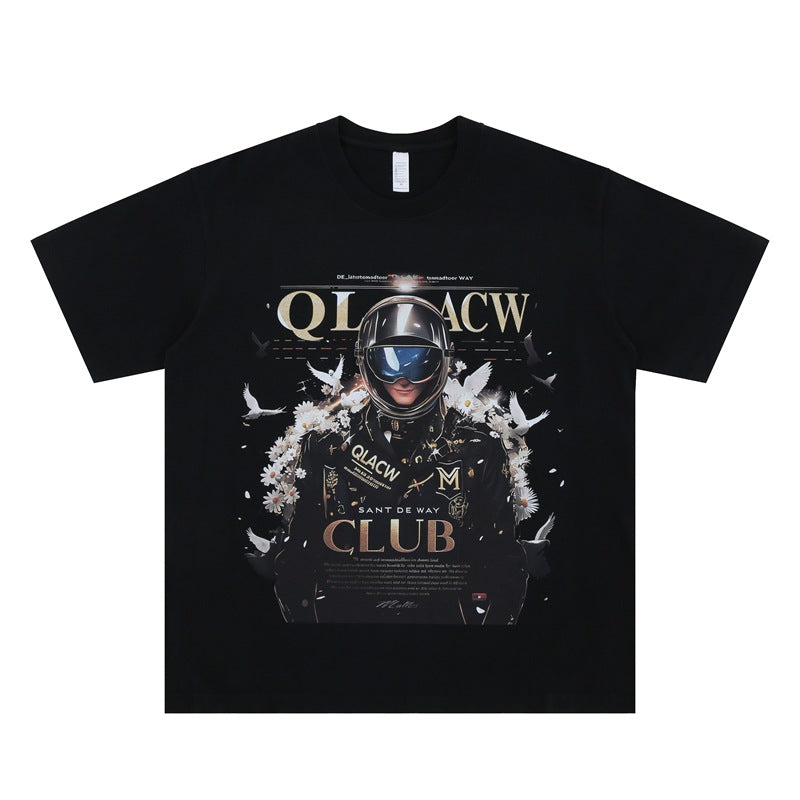 Vintage College Shirts Summer Future Warrior Print Crew Neck Short Sleeve T-Shirt