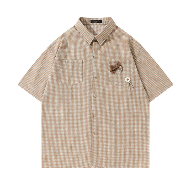 Y2K mens shirt retro loose sports short-sleeved lapel shirt