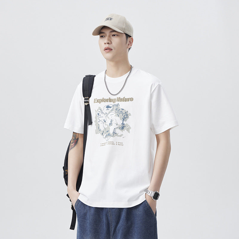 Men T-shirts Summer Print Loose Short Sleeve Top