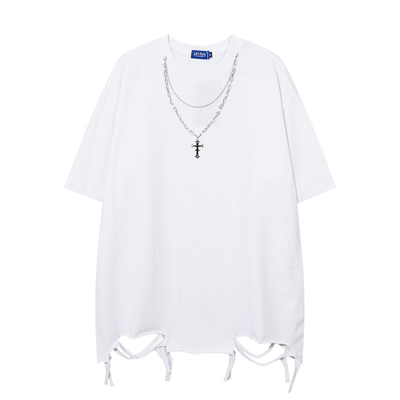 Nyc 1990 Shirt Vintage Necklace Short Sleeve T-Shirt Loose Top