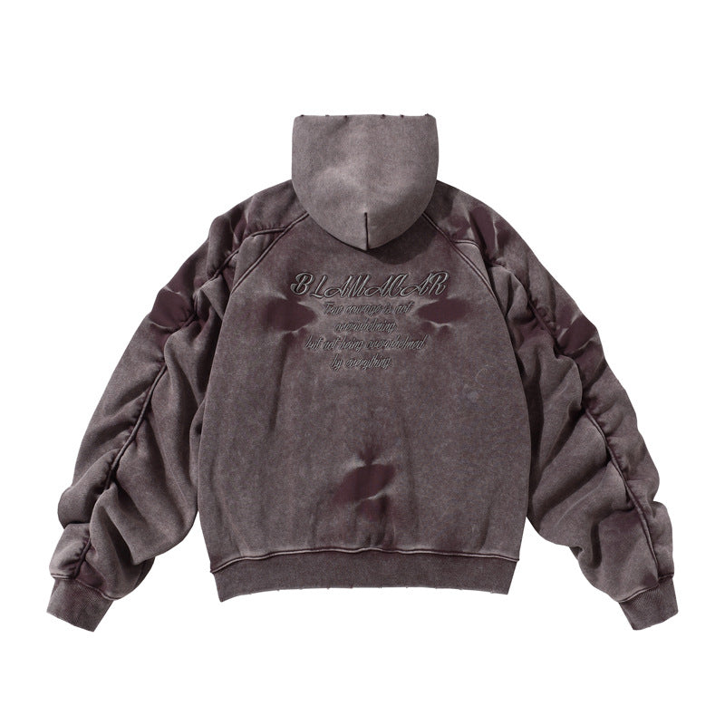 Streetwear Hoodie Winter Vintage Washed Old Hooded Sweater Loose Cardigan Jacket