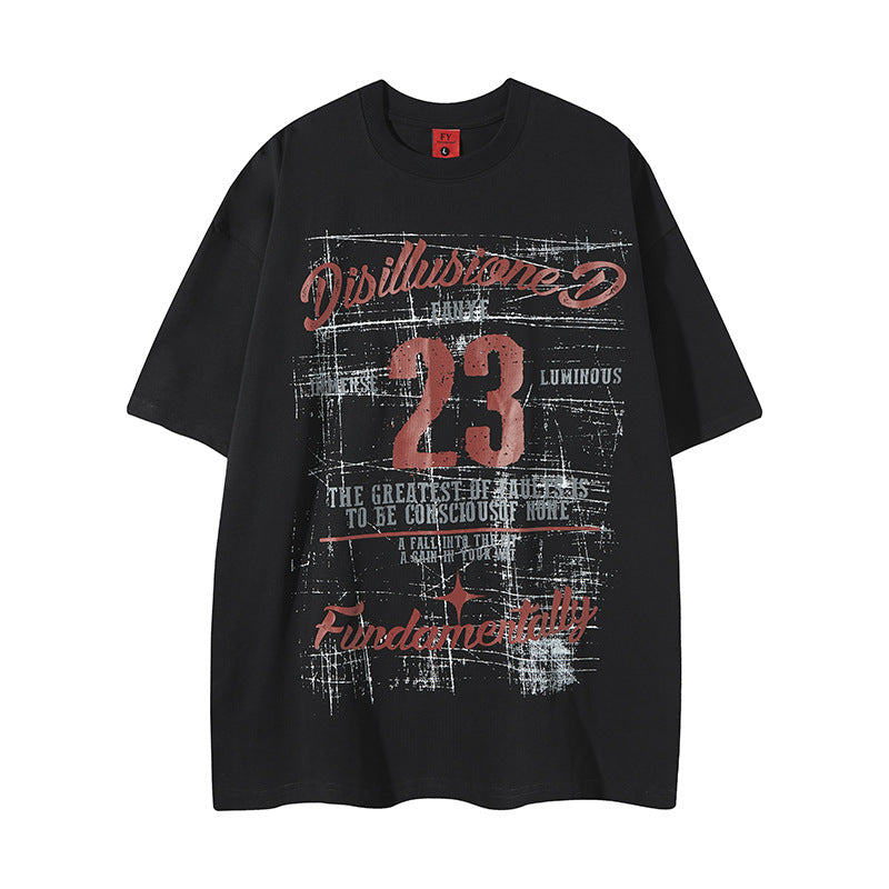 New York Hip Hop Style Casual Vintage Alphabet Print Crew Neck Short Sleeve T-Shirt 5 Summer Loose