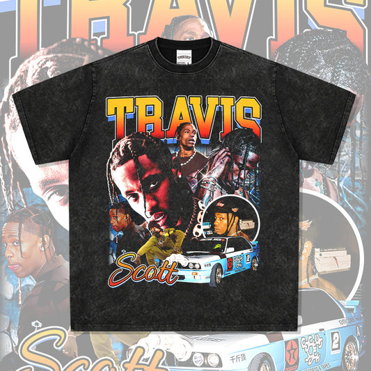 Outfit streetwear vintage hip hop scott ts print short sleeve t-shirt