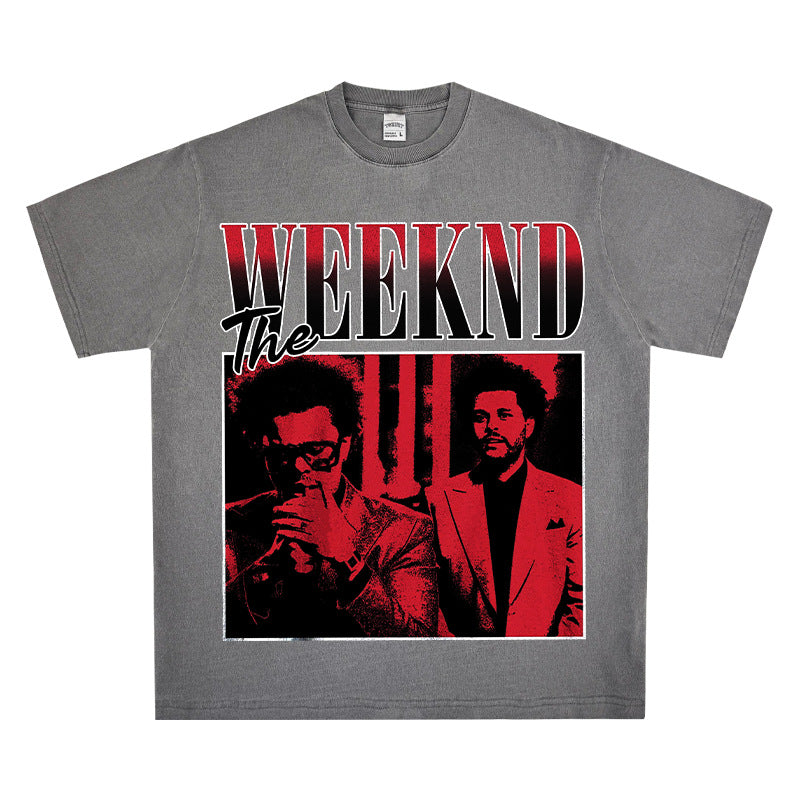 New york hip hop shop weeknd print short sleeve hip hop loose t shirt