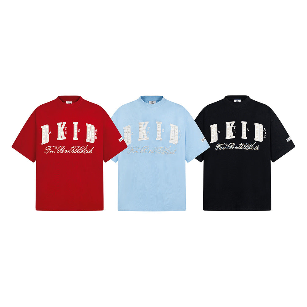 Hip Hop Clothes New York Vintage Pearl Alphabet Short Sleeve T-Shirt