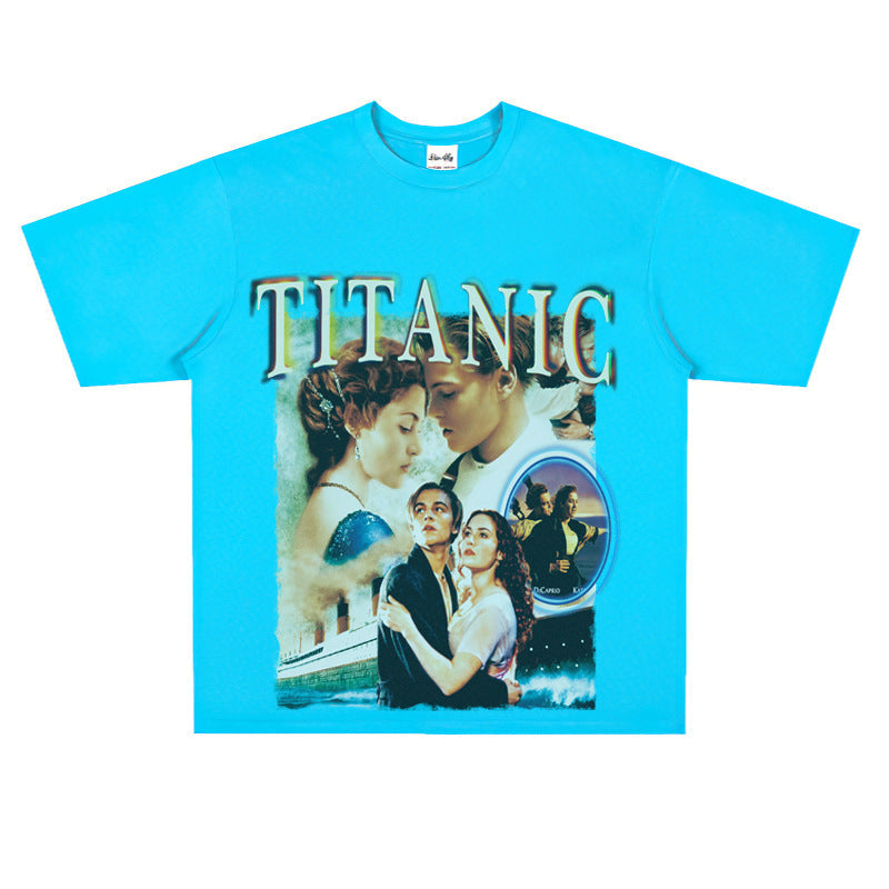 Film Star T Shirt Movie Titanic Street Style Short Sleeve Loose Retro American Print T-shirt Men and Women