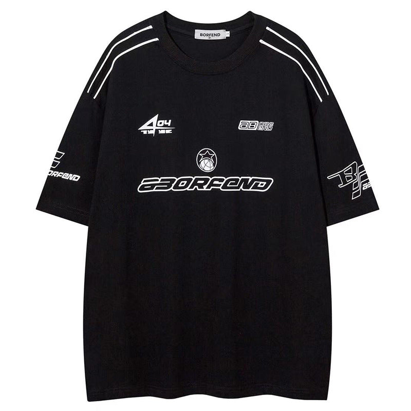 Racing oversized t shirt racing sports style letter print short sleeve t-shirt