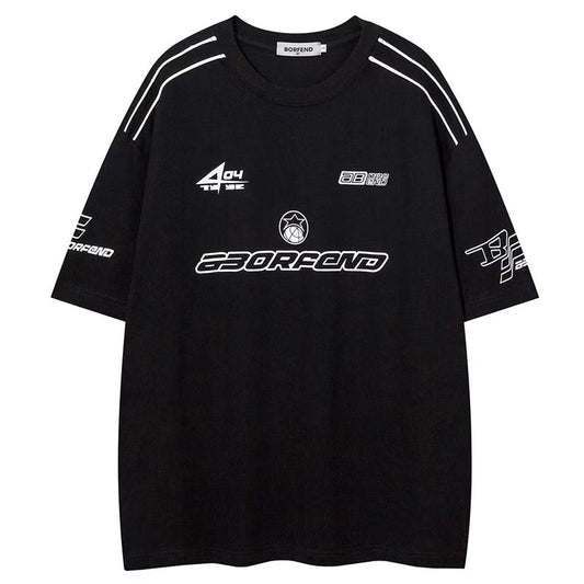 Racing oversized t shirt racing sports style letter print short sleeve t-shirt