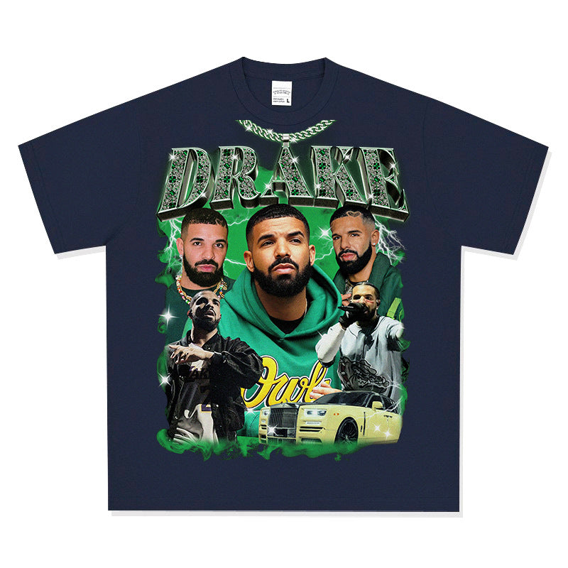 Marcas streetwear usa vintage hip hop drake dragon print short sleeve t-shirt