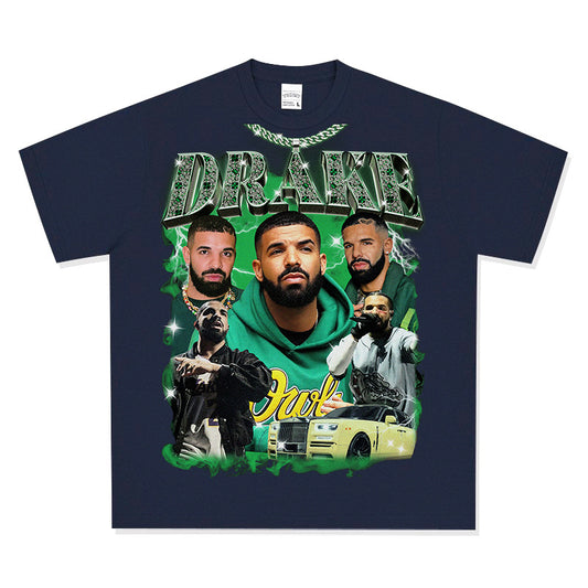 Marcas streetwear usa vintage hip hop drake dragon print short sleeve t-shirt