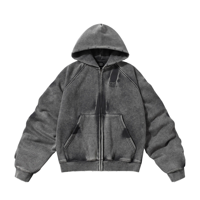 Streetwear Hoodie Winter Vintage Washed Old Hooded Sweater Loose Cardigan Jacket