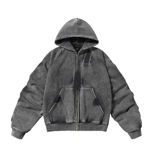 Streetwear Hoodie Winter Vintage Washed Old Hooded Sweater Loose Cardigan Jacket