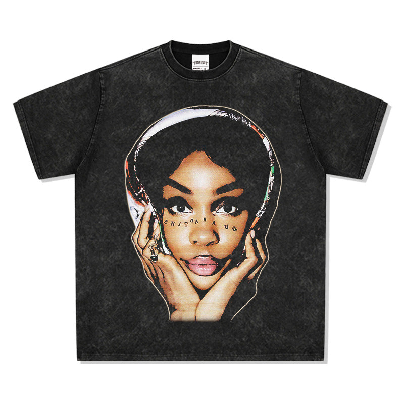 Outfit streetwear vintage hip hop SZA hip hop print short sleeve t-shirt