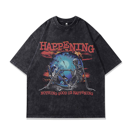 Ropa Vintage Hombre Vintage Wash Old Printed Short Sleeve T-Shirt