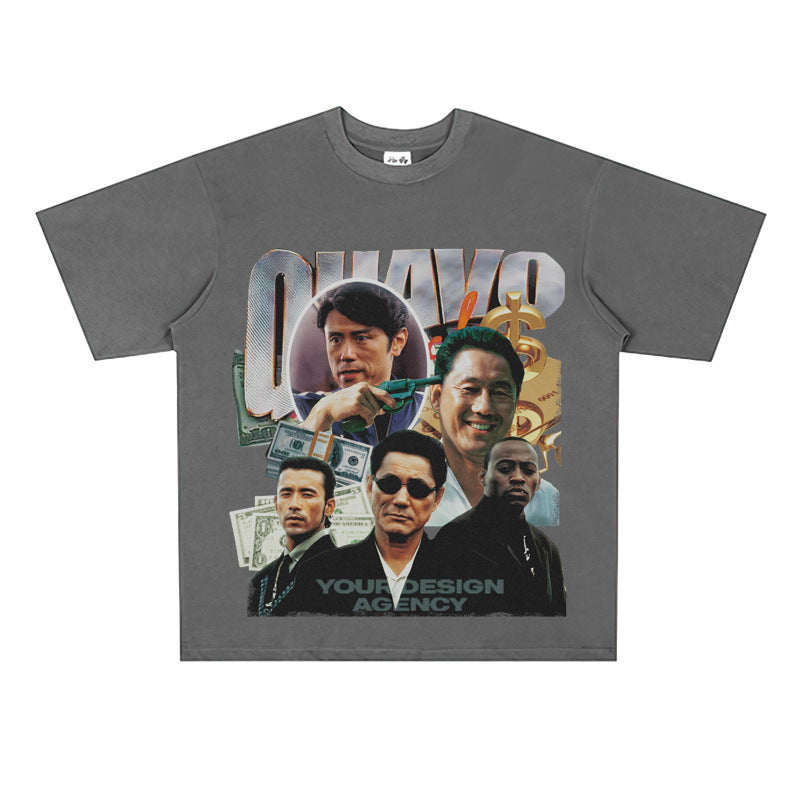Film Star T Shirt Loose Japanese Style Retro Street Cotton T-shirt Men