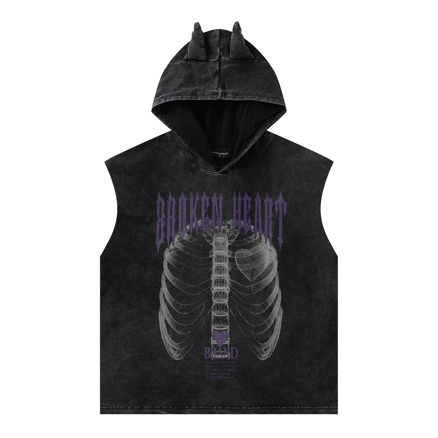 Distorted vintage sleeveless t-shirt loose casual hooded vest
