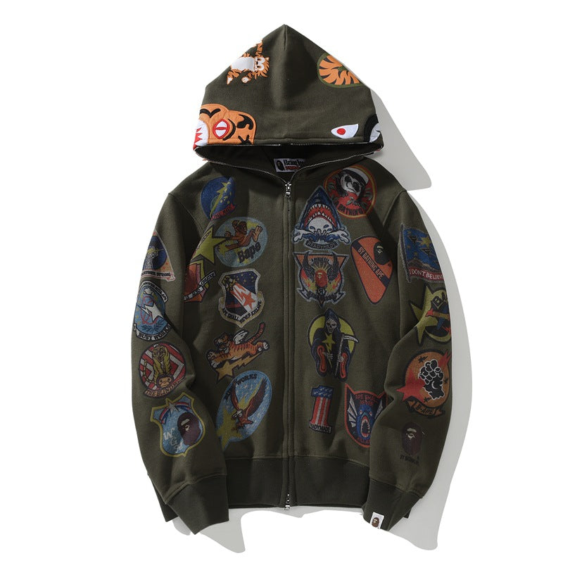 Ape Hoodie Joint Tiger Head Multi-pattern Printed Shark Hooded Cardigan Zip Sweater Jacket