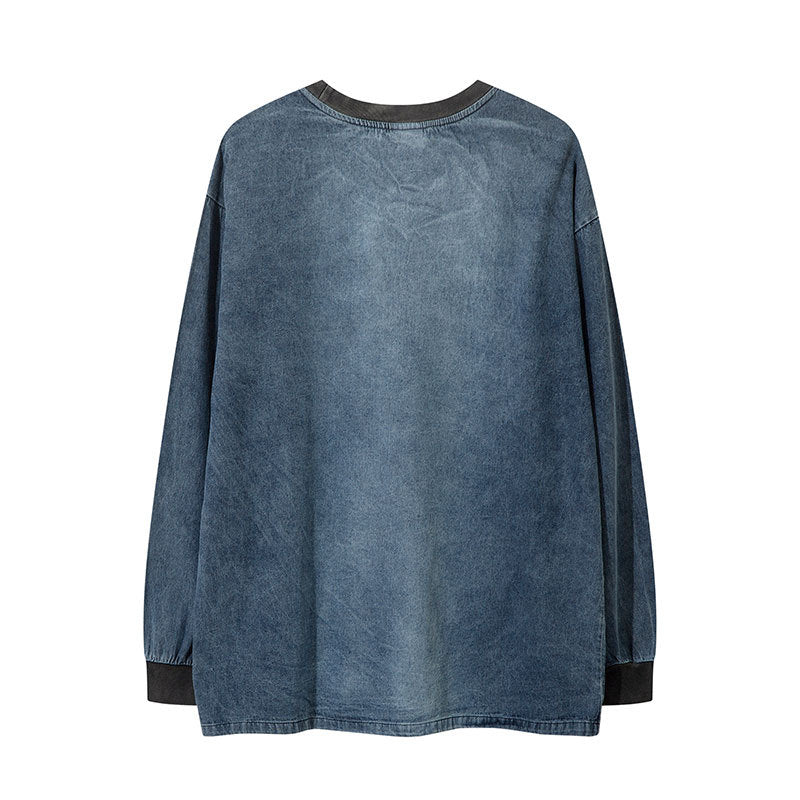 Marcas De Streetwear Crew Neck Denim Pullover Long Sleeve T-Shirt