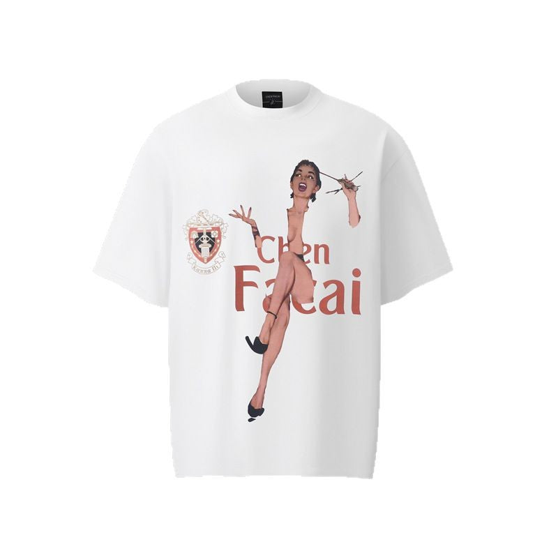 Camisas Retros Cartoon Character Print Short Sleeve T-Shirt