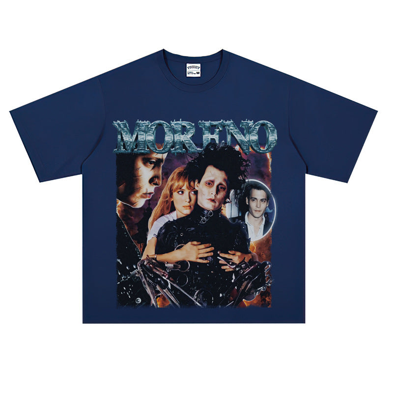 Film Star T Shirt Edward Short Sleeve Loose Retro American Street T-shirt Men and Women