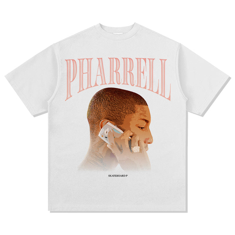 Marcas streetwear usa vintage hip hop Pharrell print short sleeve t-shirt