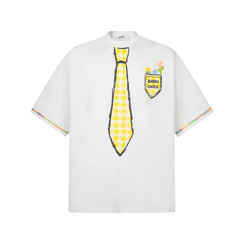 Stone Wash T shirt Vintage Crayon Graffiti Tie Short Sleeve T-Shirt Summer Loose Casual Top
