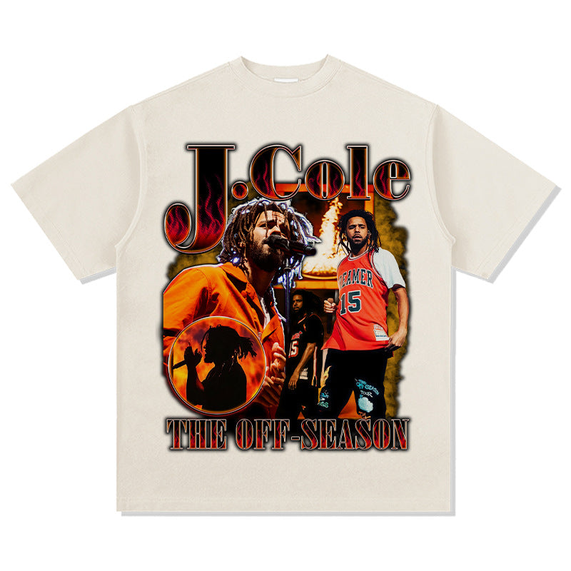 Streetwear masculino vintage hip hop j cole print short sleeve t-shirt