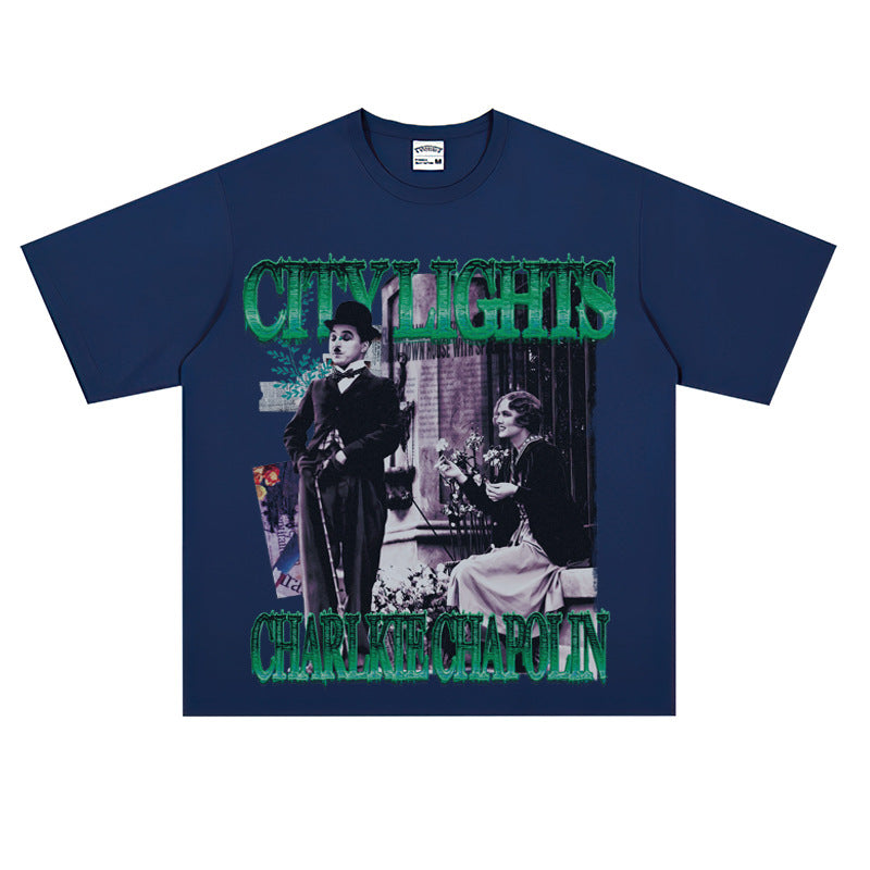 Film Star T Shirt Classic Movie Surrounding City Light Loose Retro Street Cotton T-shirt