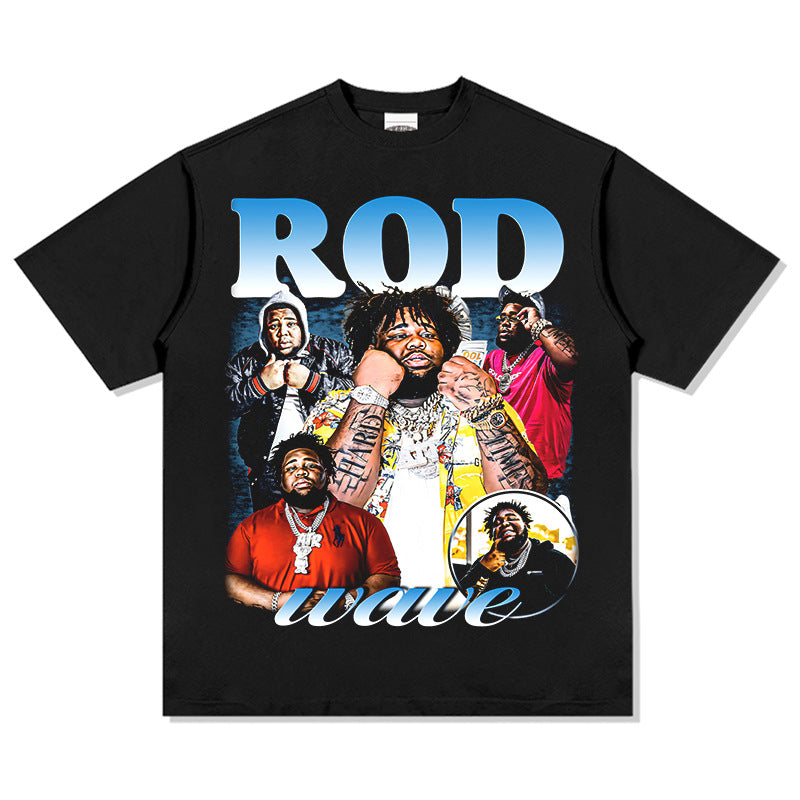 Outfit streetwear vintage, hip hop Rod Wave print short sleeve t-shirt