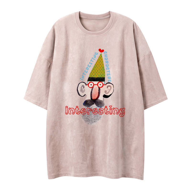 US drip outfits summer vintage print casual loose short sleeve T-Shirts