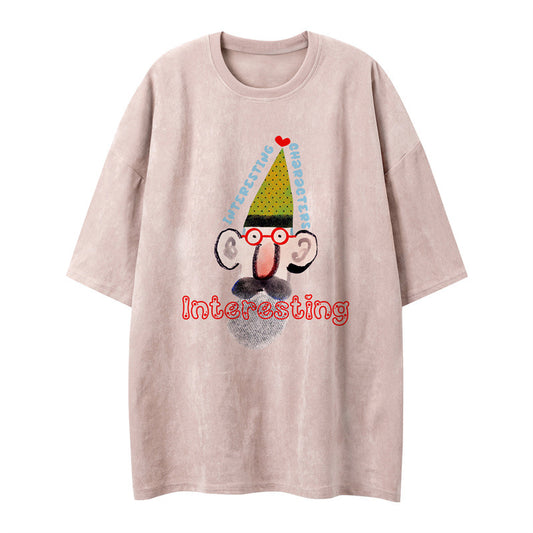 US drip outfits summer vintage print casual loose short sleeve T-Shirts