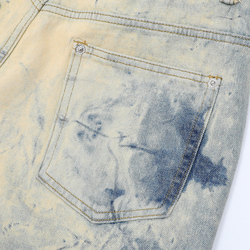 Stone Wash T shirt tie-dye gradual change washed old denim short sleeves