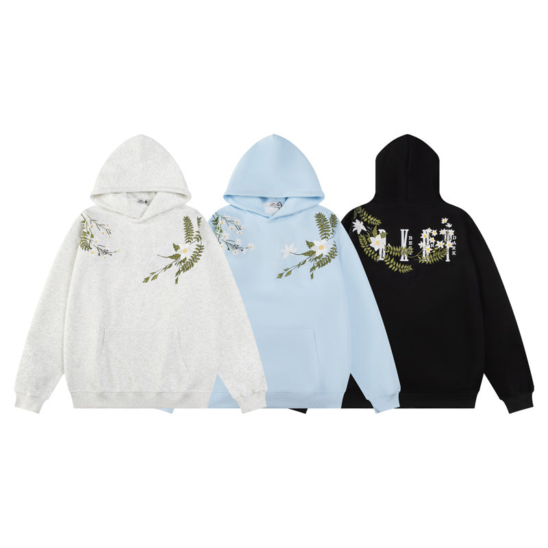 Streetwear Hoodie Floral Ring Embroidered Hooded Sweater