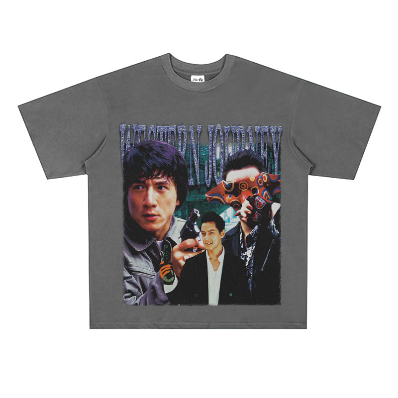 Film Star T Shirt Short Sleeve Loose Retro Nostalgic American Cotton Printed T-shirt