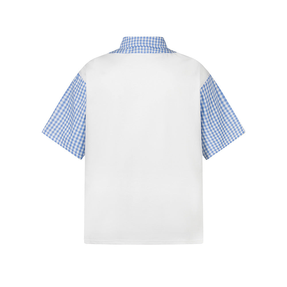 Nostalgia T Shirts Vintage Short Sleeve T-Shirt Embroidered Lapel Top
