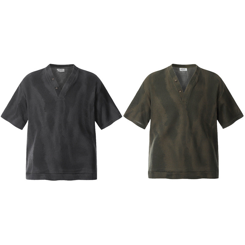Camisas Retros Spring Summer Short Sleeve T-Shirt Vintage Tie-Dye Textured T-Shirt