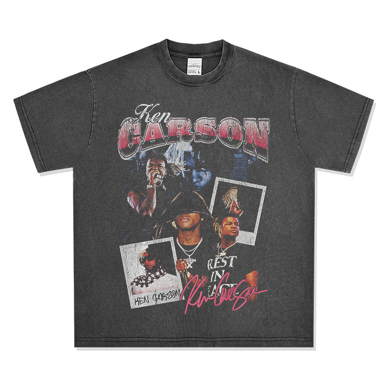 Streetwear Masculino Vintage Hip Hop Ken Carson Print Blockbuster Short Sleeve T-Shirt