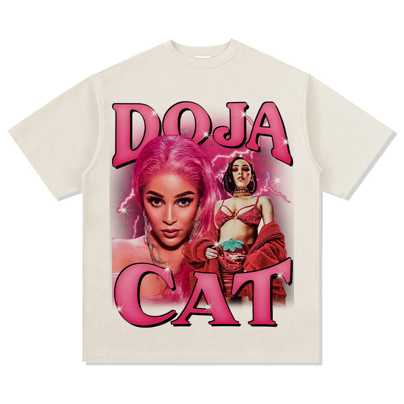 Streetwear masculino hip hop vintage Doja cat print short sleeve t-shirt vintage